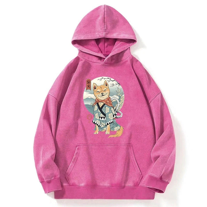 Samurai Shiba Dog Japanese Washed Hoodie