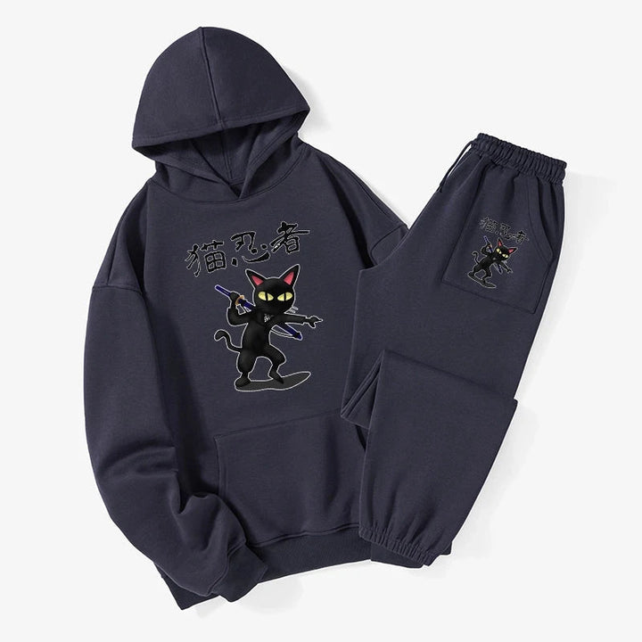 Ninja Cat Fleece Lined Hoodie Set