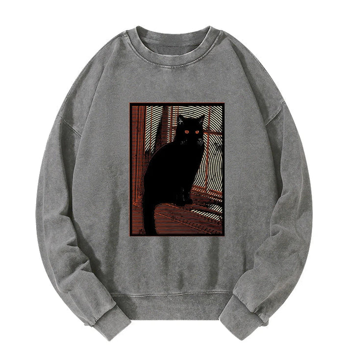 Mysterious Black Cat Washed Sweatshirt
