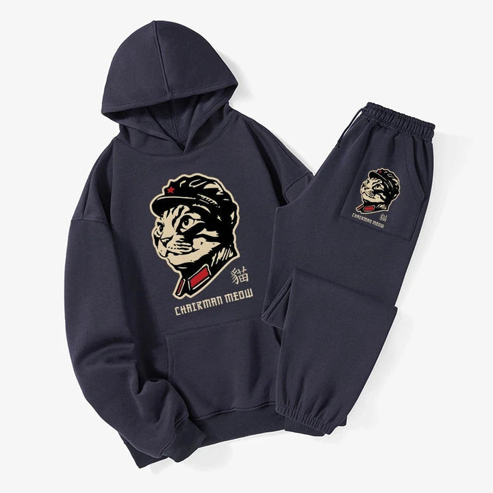 Chinese Spirit Cat Fleece Lined Hoodie Set