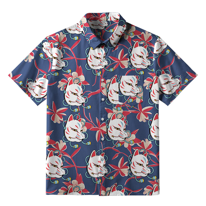 Japanese Fox Mask Button-up Shirt