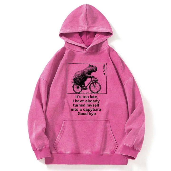 Funny Capybara Riding A Bicycle Washed Hoodie