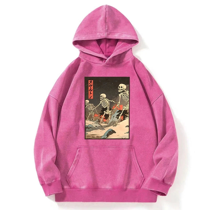 Japanese Rising Skeletons Washed Hoodie