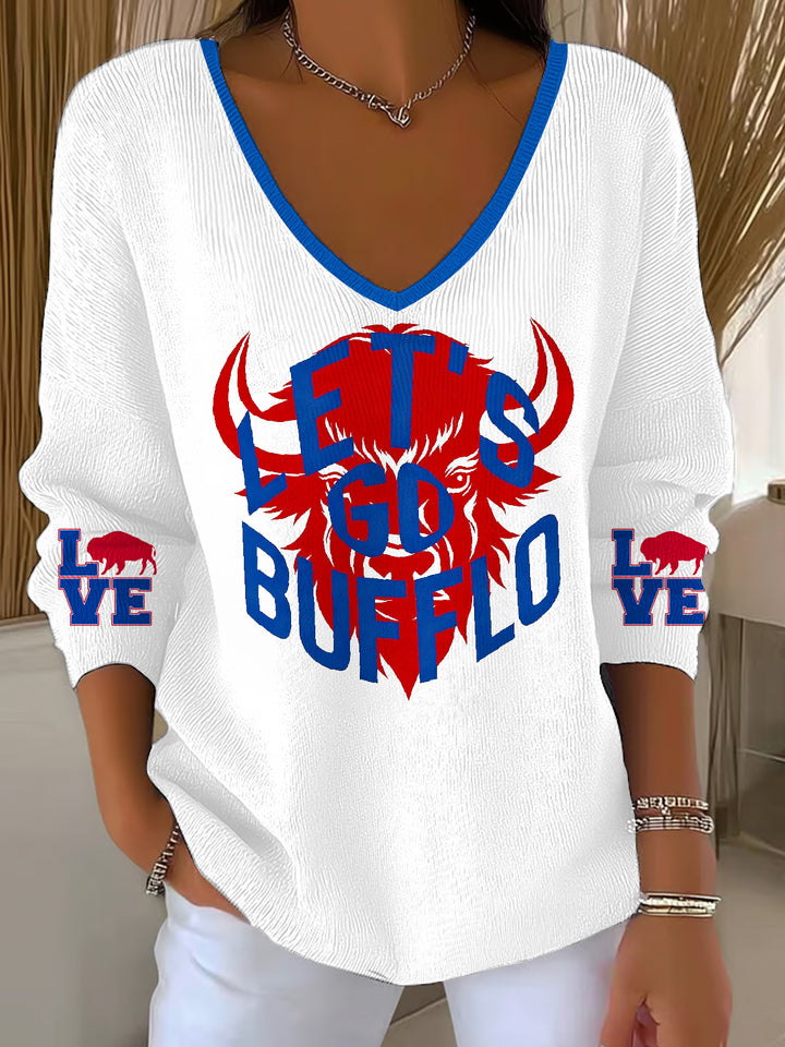 Buffalo Bills Football Casual V Neck Pullover Sweater