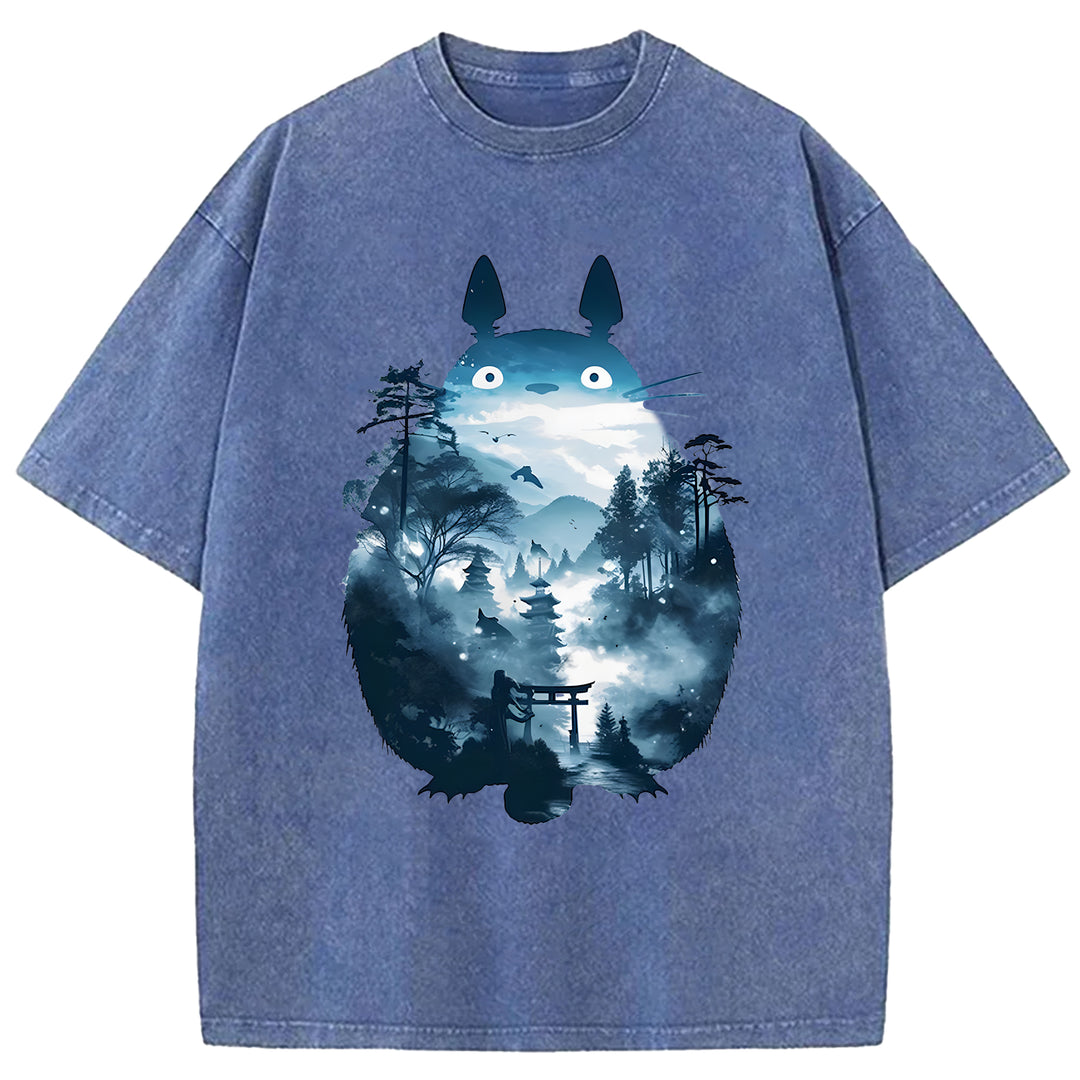 Japanese Totoro Washed Crew Neck T-Shirt