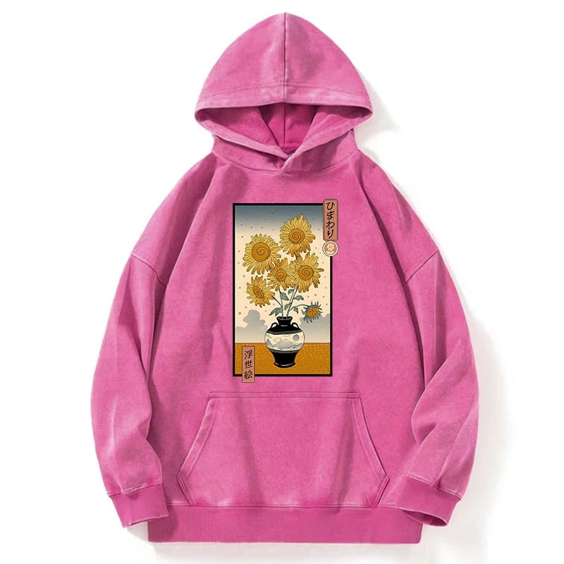 Sunflowers Ukiyo-e Washed Hoodie