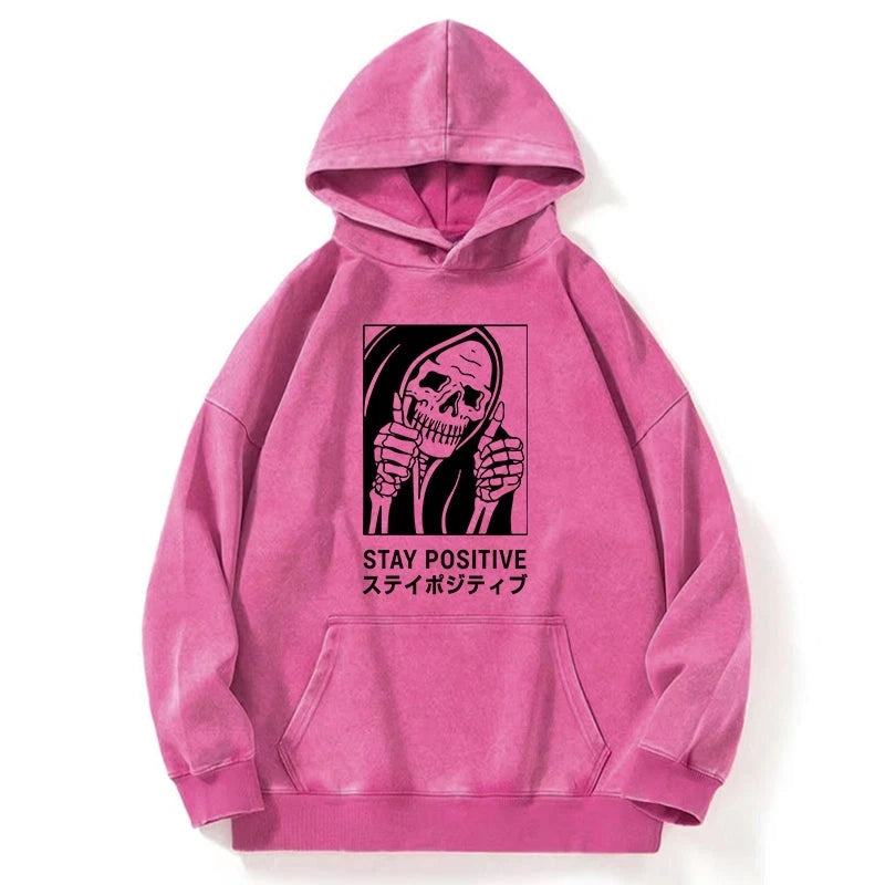 Stay Positive Skeleton Washed Hoodie