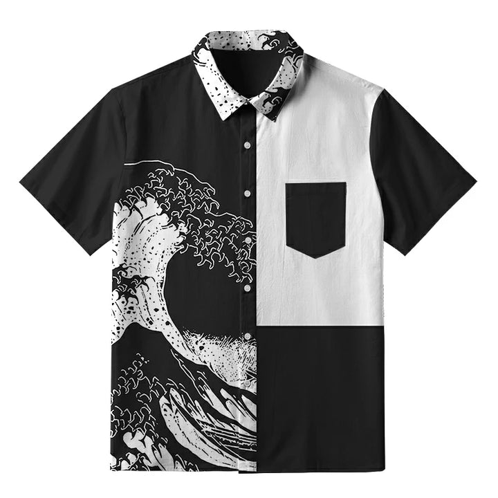 Monochrome Wave Button-up Shirt