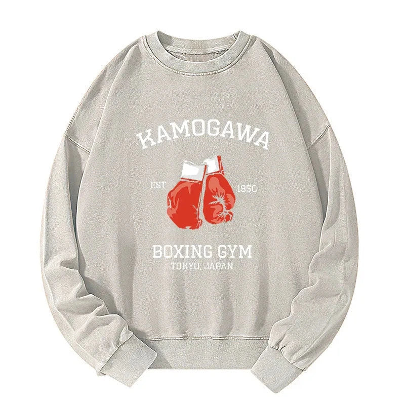 Retro Boxing Gloves Manga Anime Washed Sweatshirt
