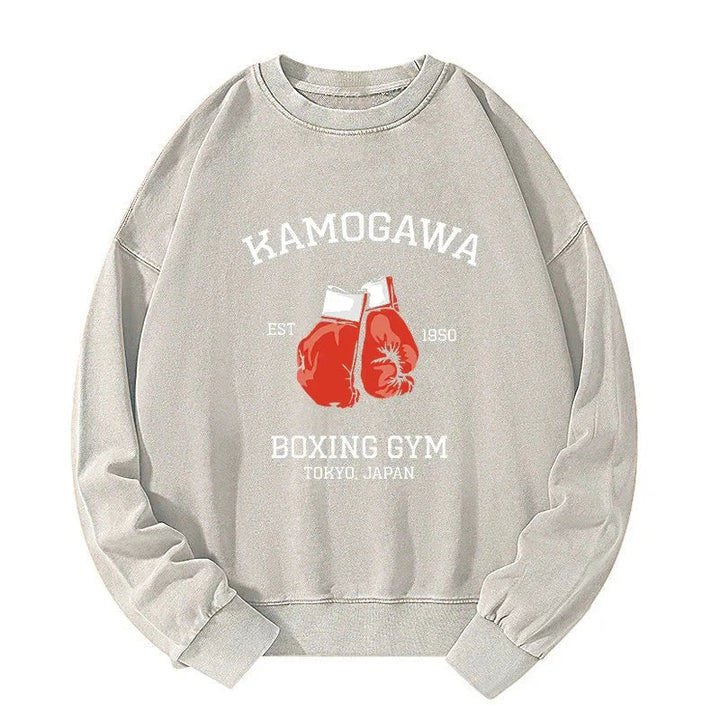 Retro Boxing Gloves Manga Anime Washed Sweatshirt