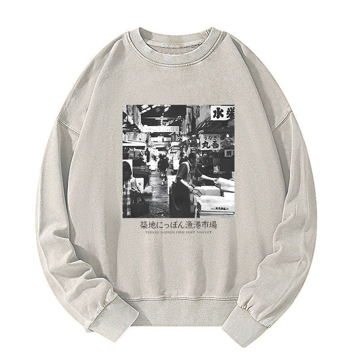 Tsukiji Fish Market Photo Washed Sweatshirt