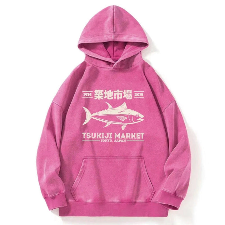 Retro Tsukiji Fish Market Streetwear Tokyo Washed Hoodie