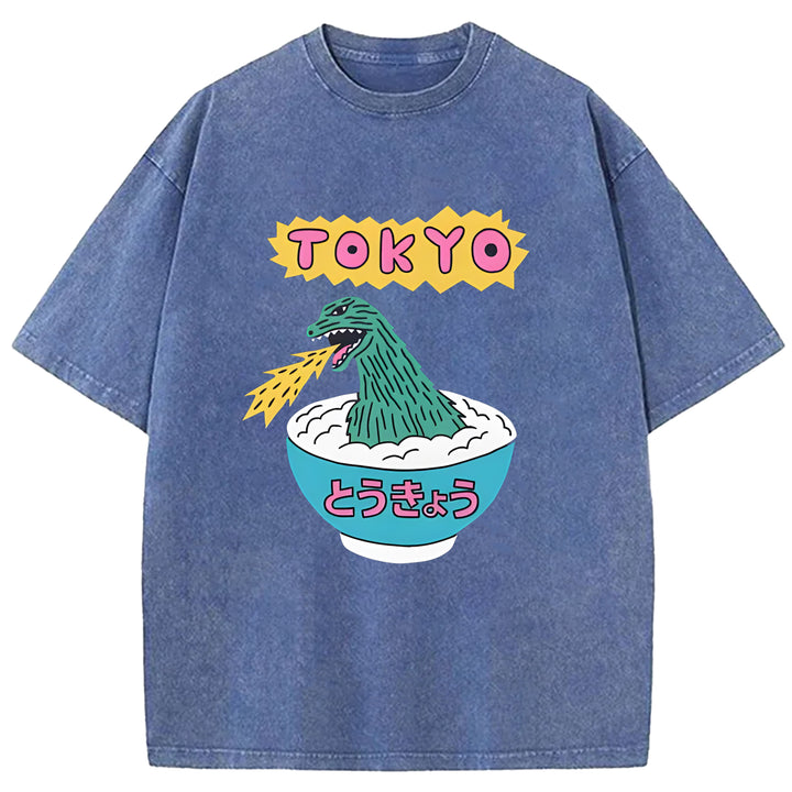 Tokyo Manga Godzilla Washed Crew Neck T-Shirt