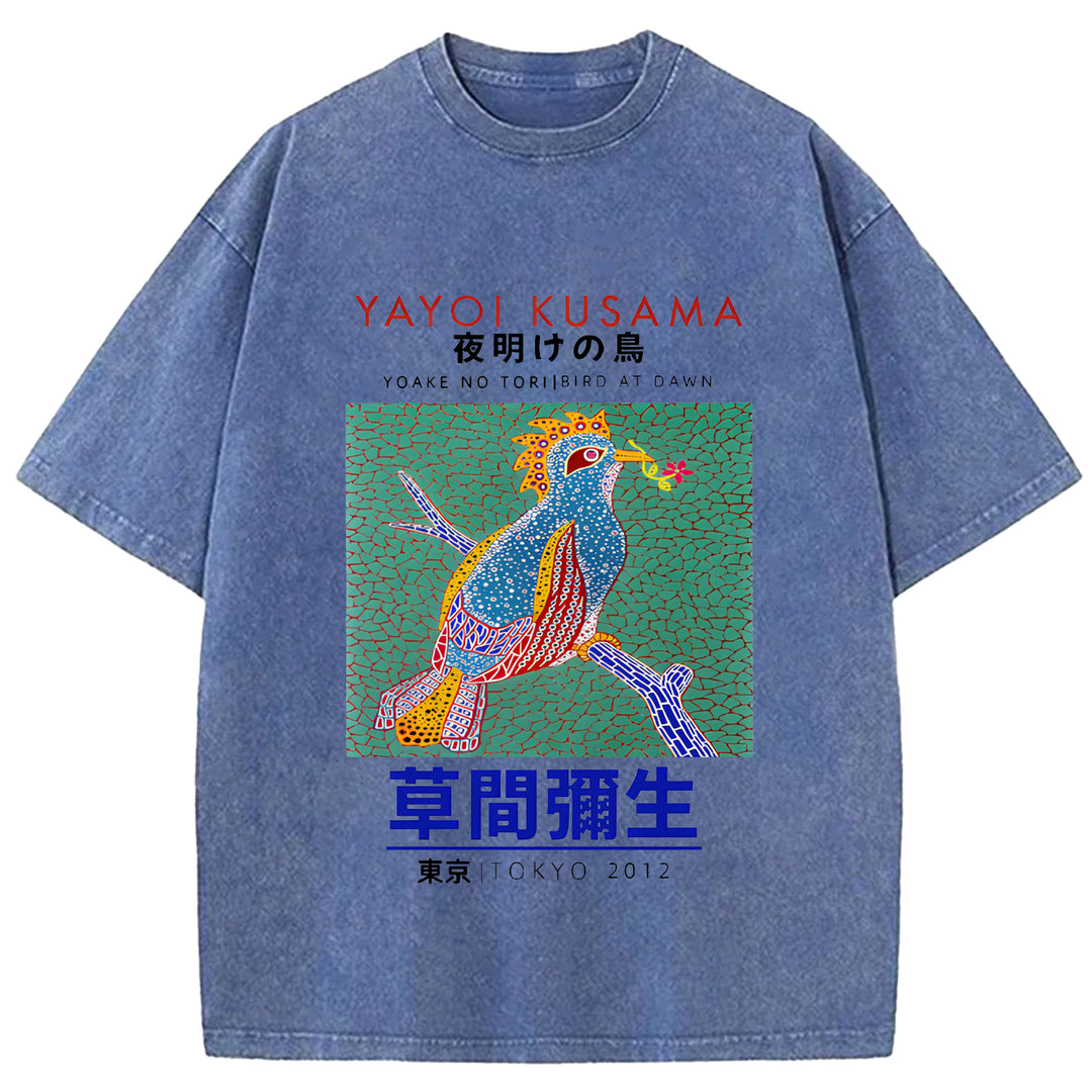 Yayoi Kusama Vintage Design Washed Crew Neck T-Shirt