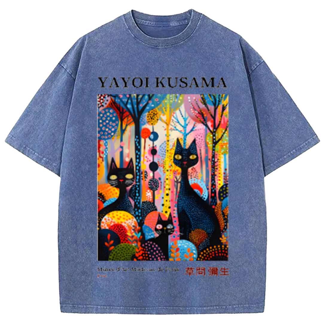Yayoi Kusama Flower Vintage Japanese Design Washed Crew Neck T-Shirt