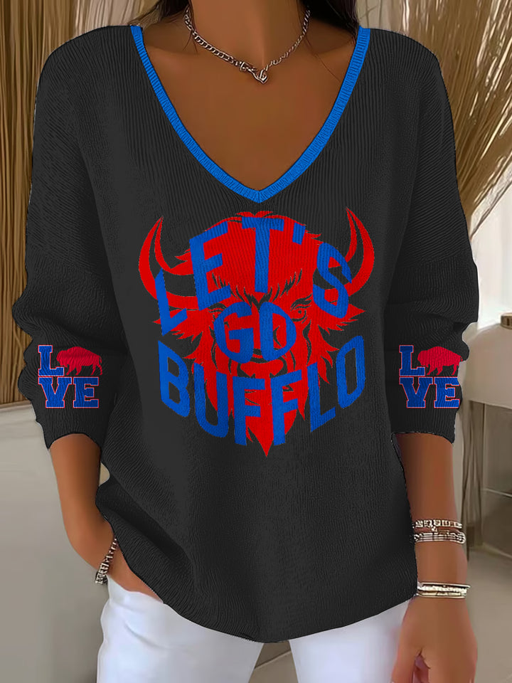 Buffalo Bills Football Casual V Neck Pullover Sweater