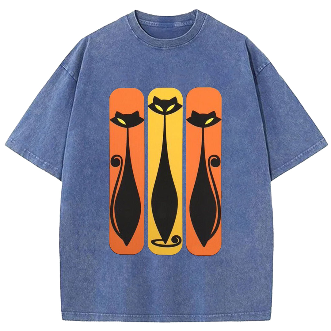 Vintage Flower Design Washed Crew Neck T-Shirt