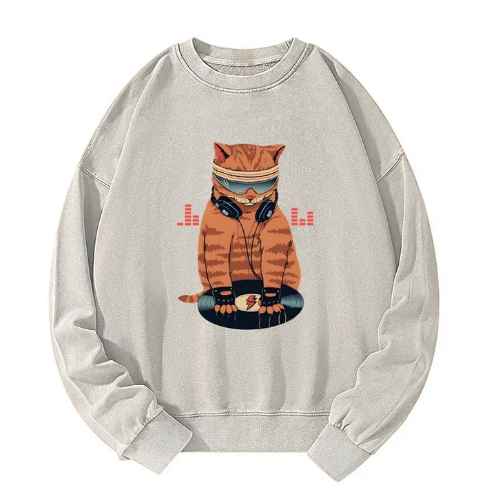 Funny Cat DJ Washed Sweatshirt