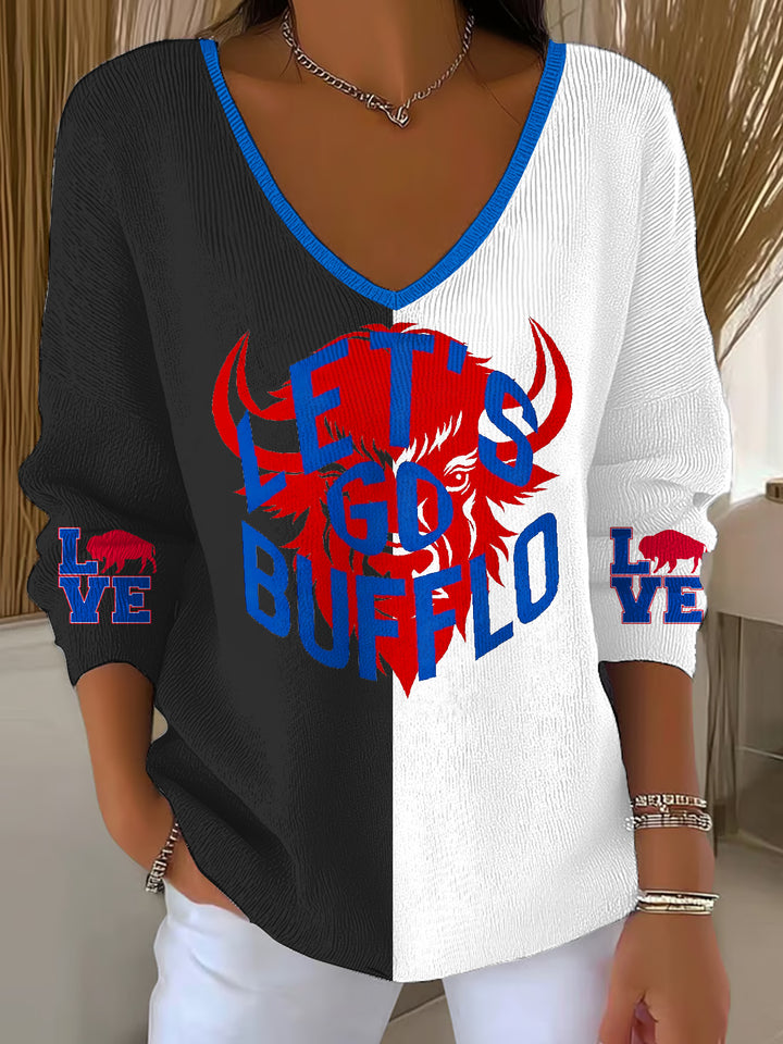 Buffalo Bills Football Casual V Neck Pullover Sweater