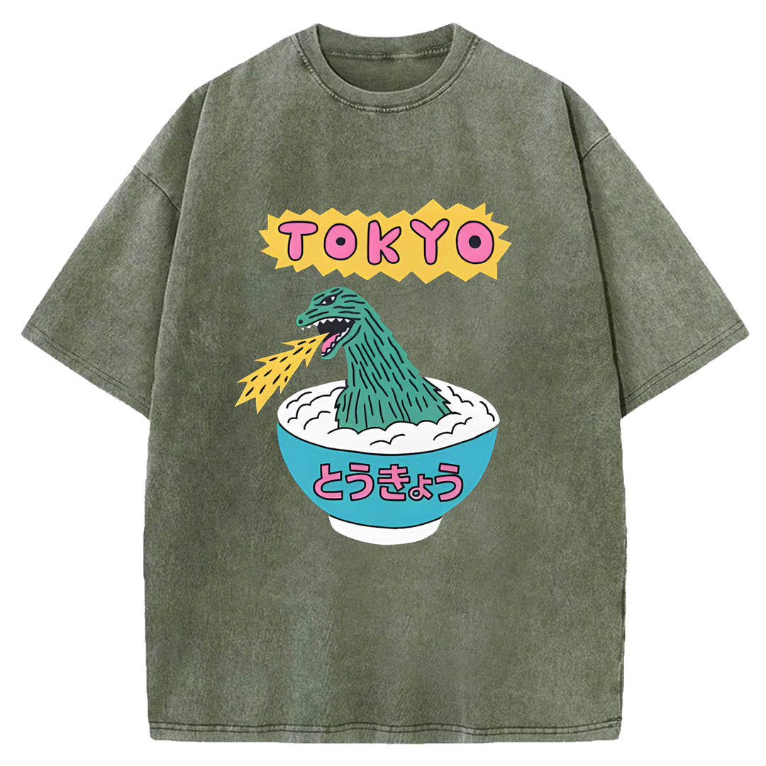 Tokyo Manga Godzilla Washed Crew Neck T-Shirt