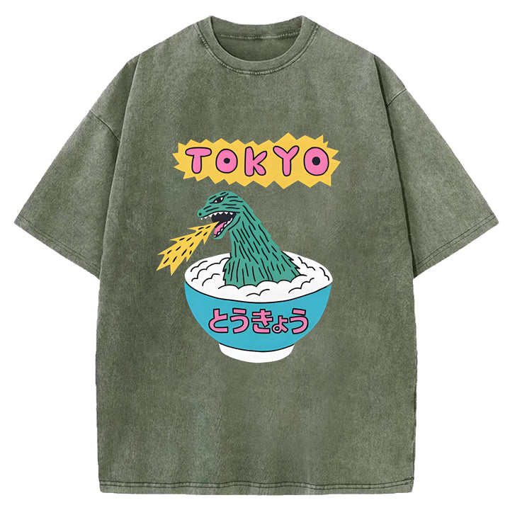 Tokyo Manga Godzilla Washed Crew Neck T-Shirt