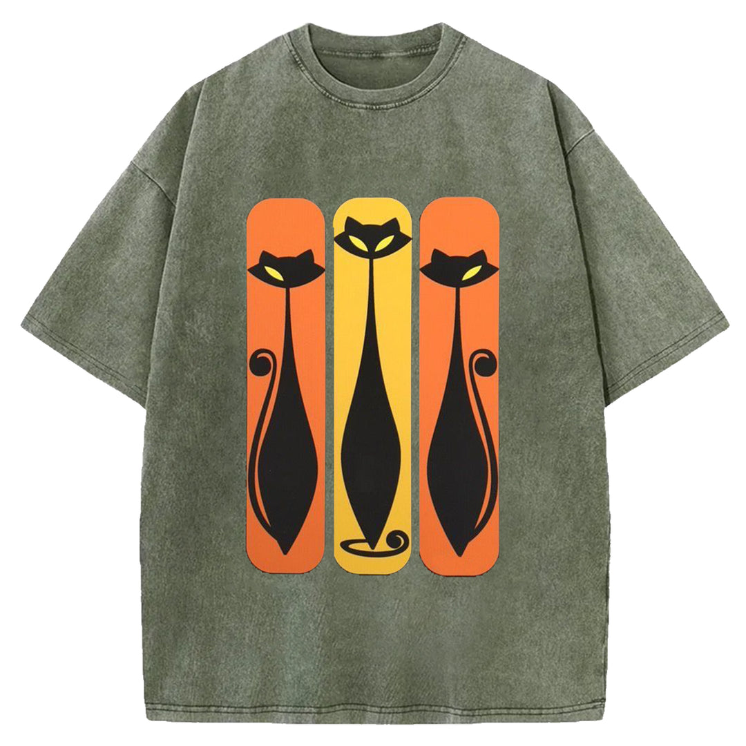 Vintage Flower Design Washed Crew Neck T-Shirt