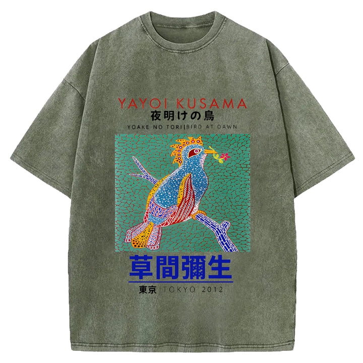 Yayoi Kusama Vintage Design Washed Crew Neck T-Shirt