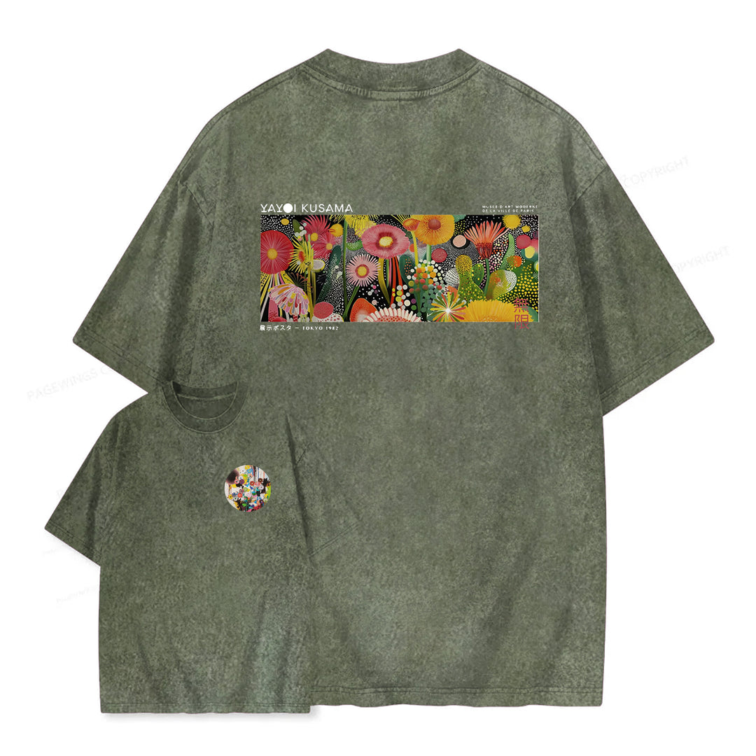 Polka Dot Floral Washed Crew Neck T-Shirt
