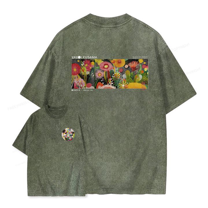 Polka Dot Floral Washed Crew Neck T-Shirt