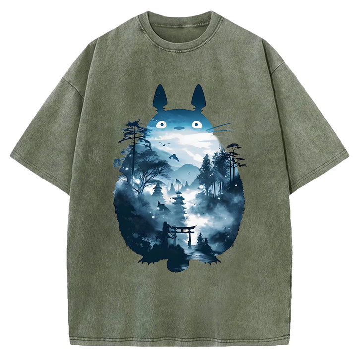 Japanese Totoro Washed Crew Neck T-Shirt