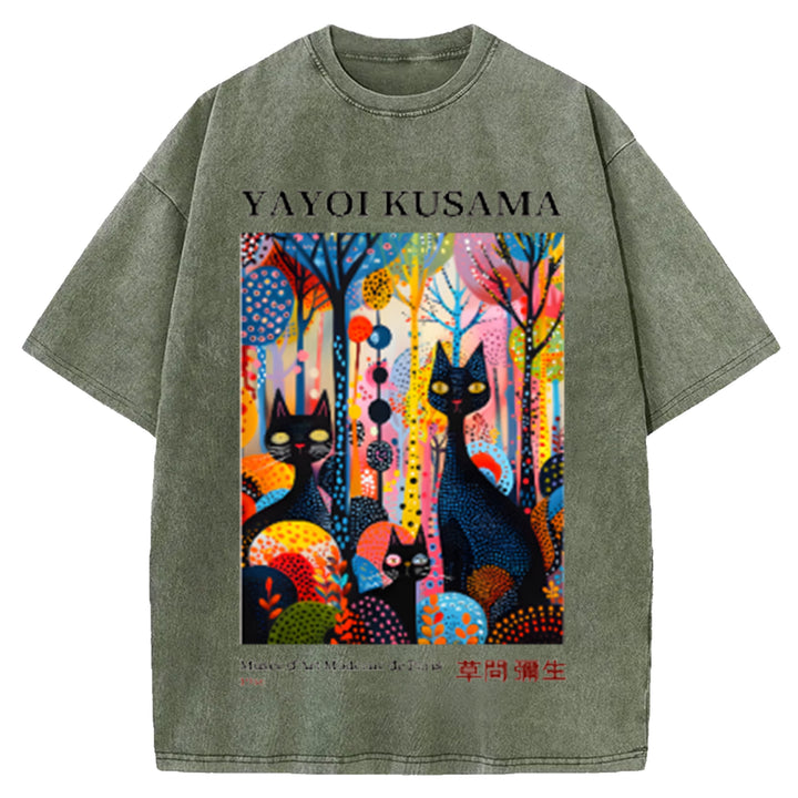 Yayoi Kusama Flower Vintage Japanese Design Washed Crew Neck T-Shirt