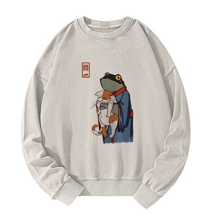 The Frog Holds The Cat Washed Sweatshirt