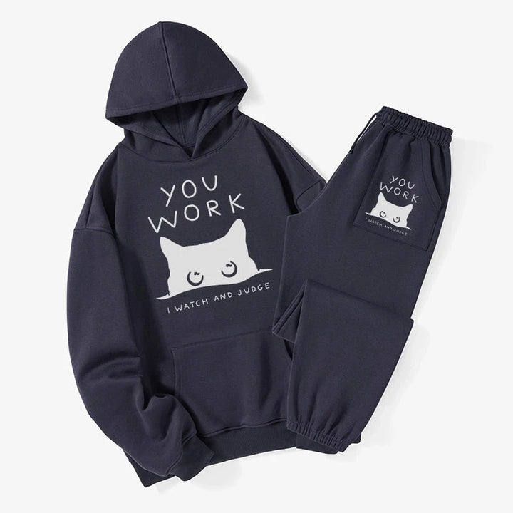 A Cat That Spies Fleece Lined Hoodie Set