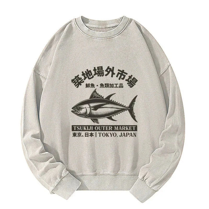 Tokyo Japan Tsukiji Fish Market Washed Sweatshirt