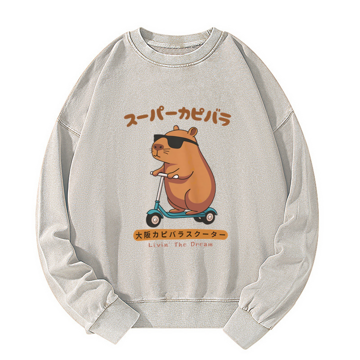 Osaka Capybara Scooter Washed Sweatshirt