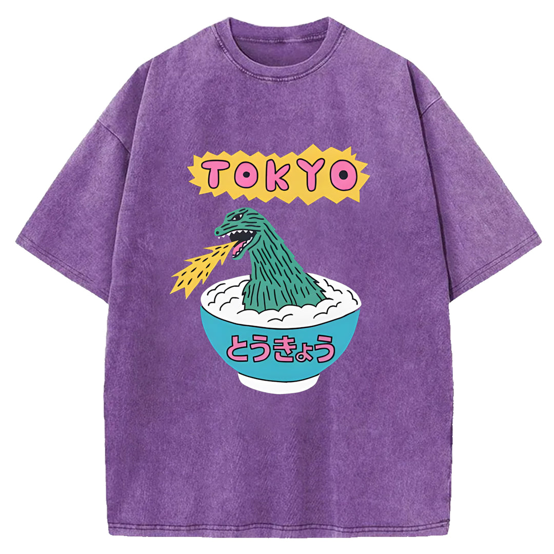 Tokyo Manga Godzilla Washed Crew Neck T-Shirt