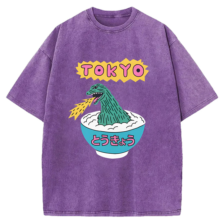 Tokyo Manga Godzilla Washed Crew Neck T-Shirt