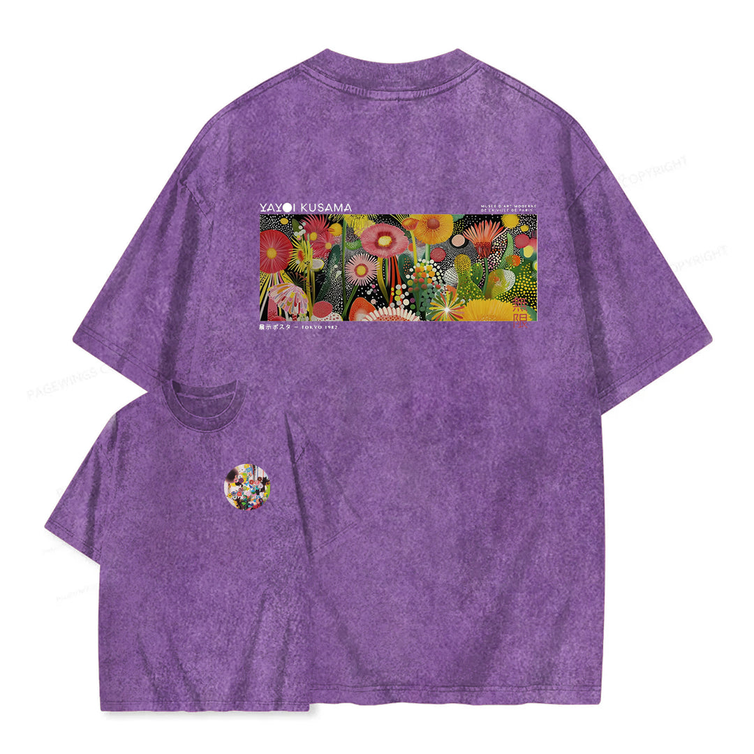 Polka Dot Floral Washed Crew Neck T-Shirt