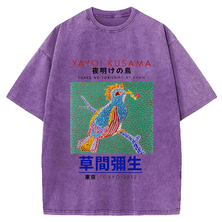 Yayoi Kusama Vintage Design Washed Crew Neck T-Shirt