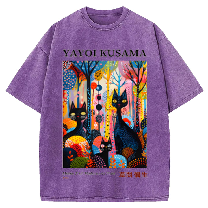 Yayoi Kusama Flower Vintage Japanese Design Washed Crew Neck T-Shirt