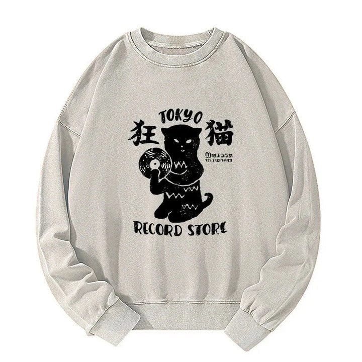 Tokyo Record Store Cat CD Washed Sweatshirt