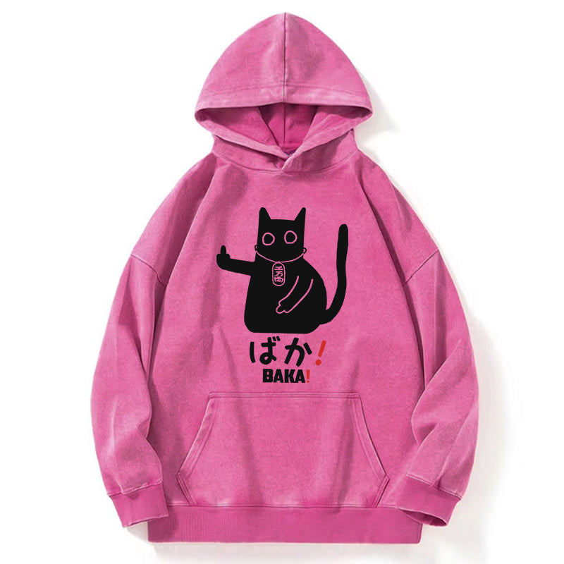 Japanese Baka Cat  Washed Hoodie