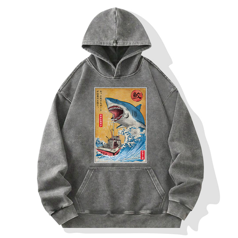 Ukiyoe Shark Japan Washed Hoodie