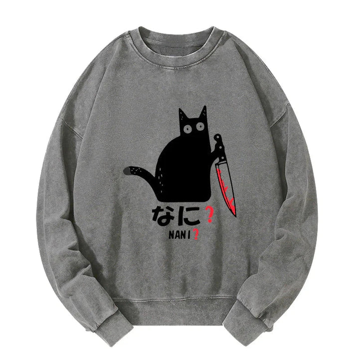 A Puzzled Cat Holding A Knife Washed Sweatshirt