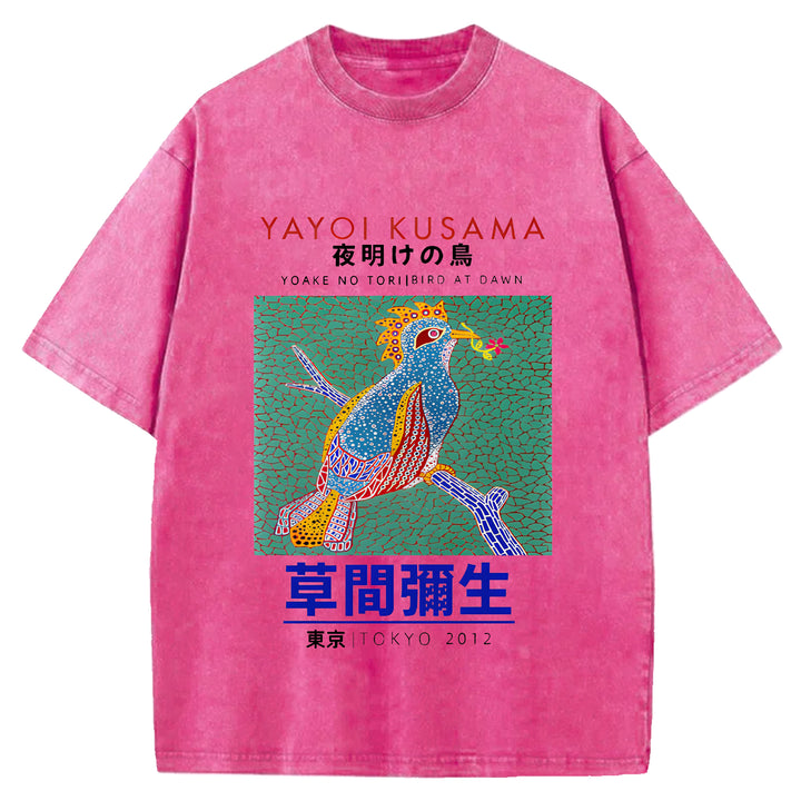 Yayoi Kusama Vintage Design Washed Crew Neck T-Shirt