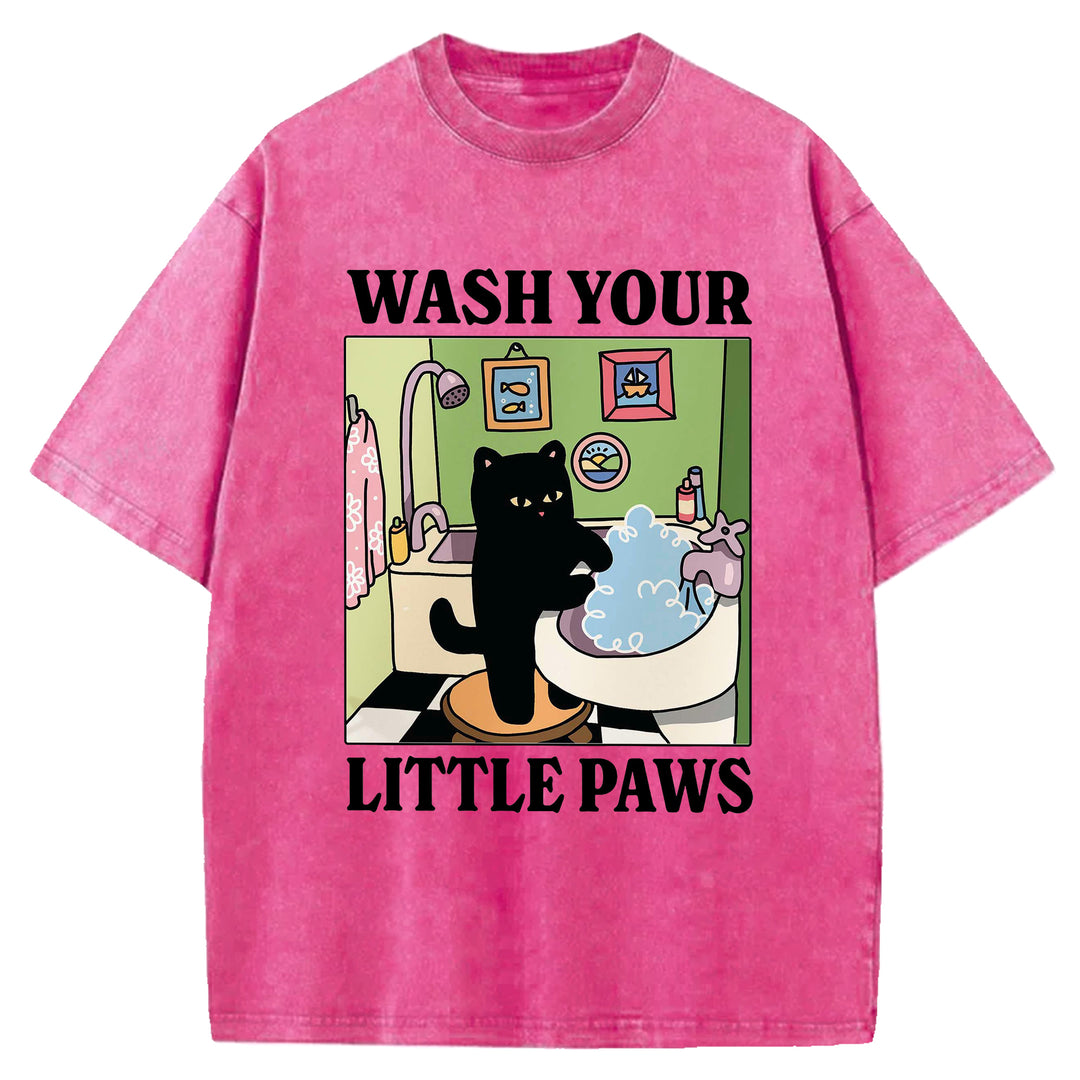 Wash Your Little Paws Vintage Design Washed Crew Neck T-Shirt