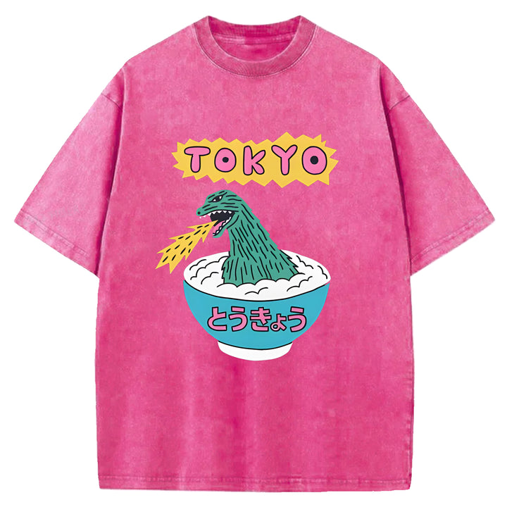 Tokyo Manga Godzilla Washed Crew Neck T-Shirt
