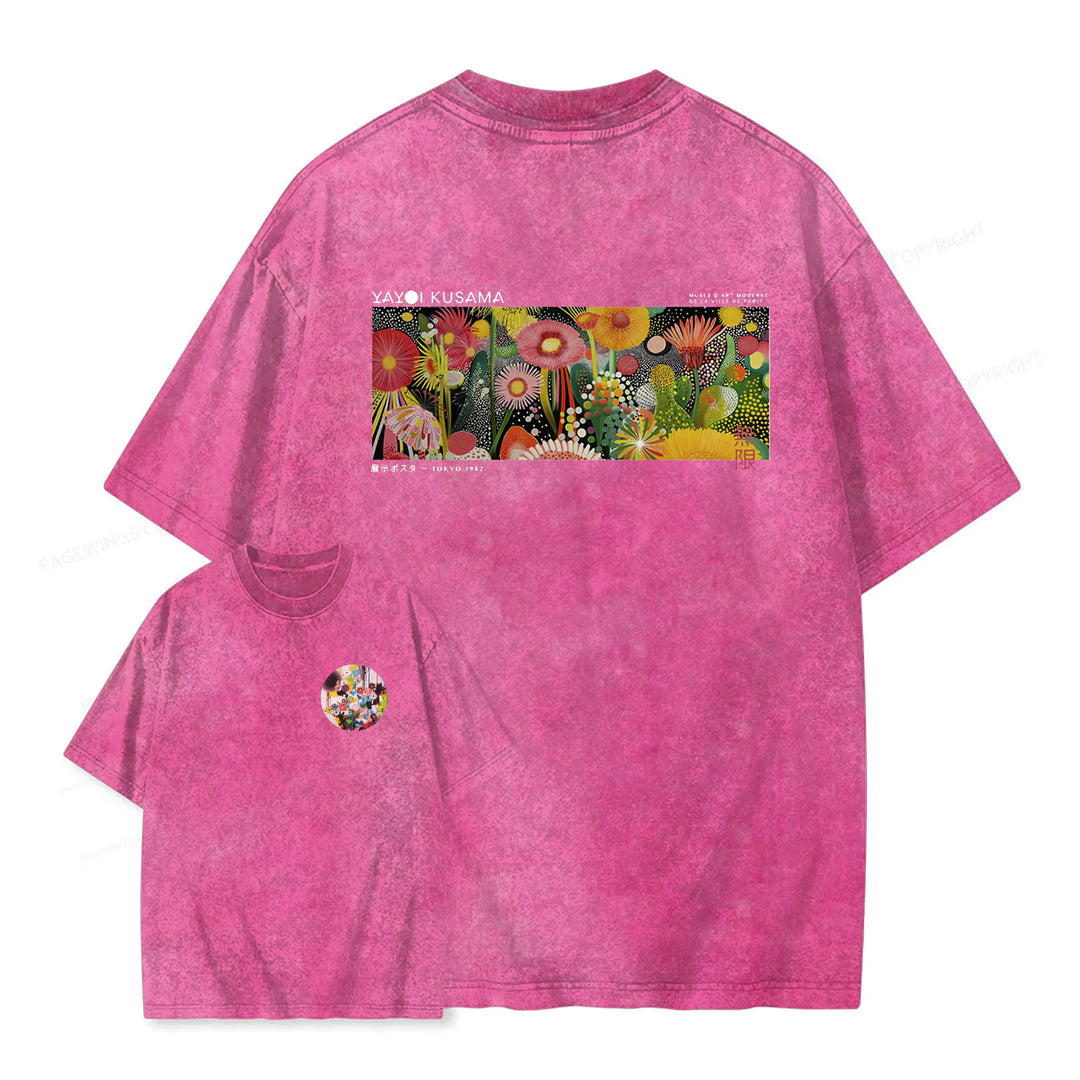 Polka Dot Floral Washed Crew Neck T-Shirt