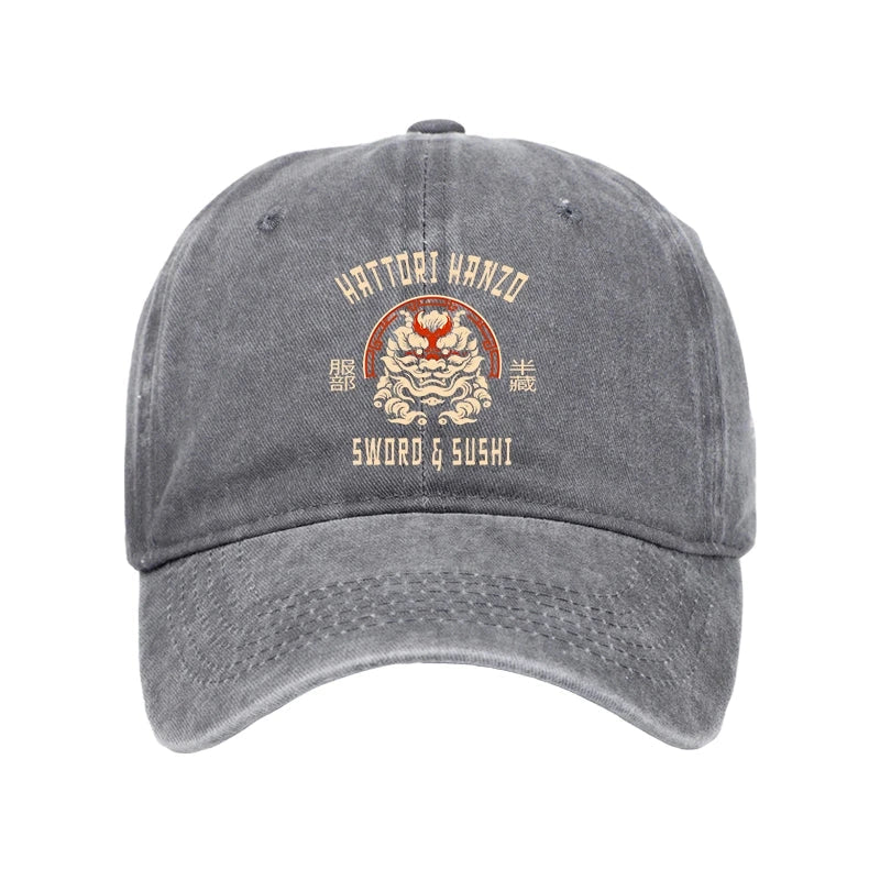Hattori Hanzo Sword And Sushi Japanese Washed Cap