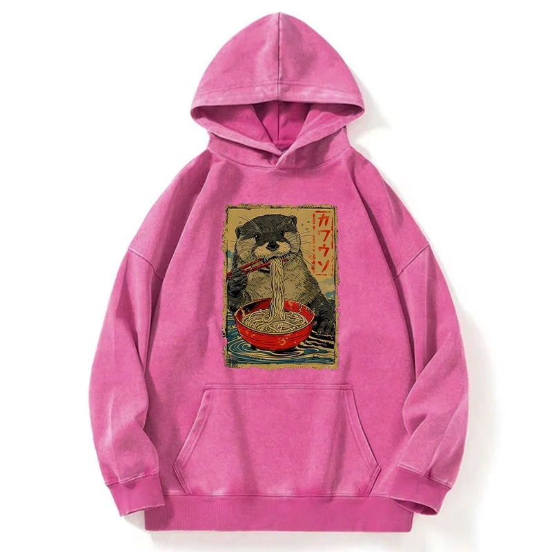 Otter Eating Ramen Japan Washed Hoodie